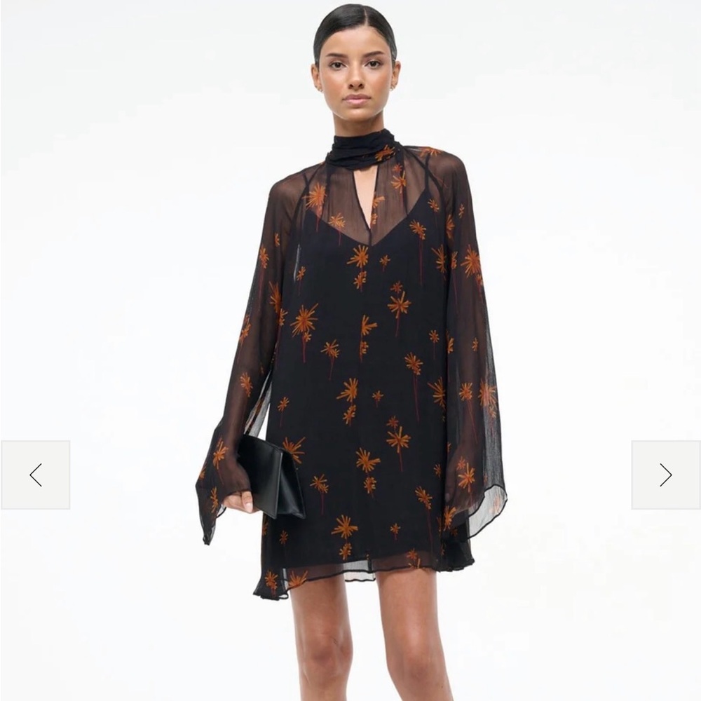 STAUD Black Dress with Orange Floral Design